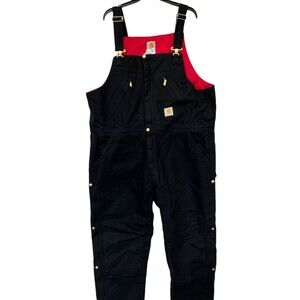Carhartt Mens Black Reg Fit Duck Bib Overalls lined Tag Double Knee Size…